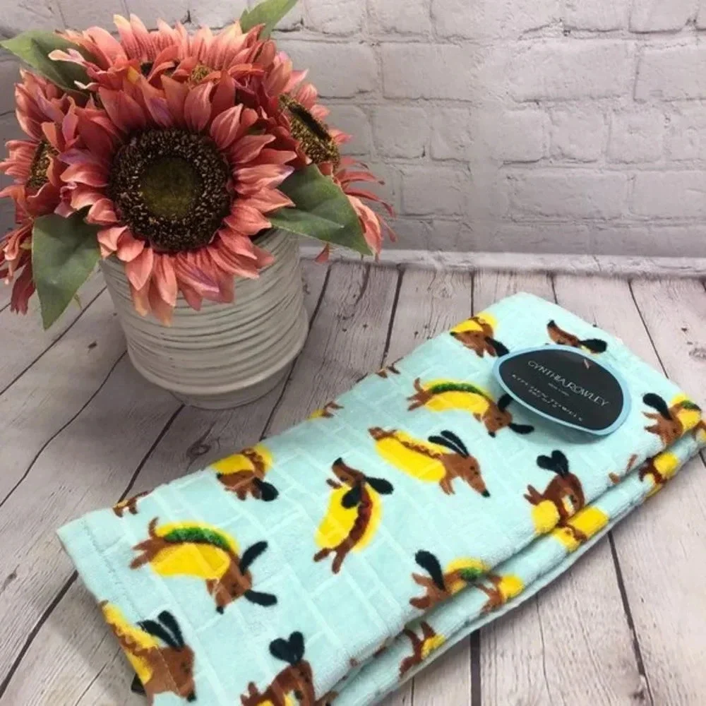 NWT Dachshund hot dog kitchen towel set of 2 Cynthis Rowley